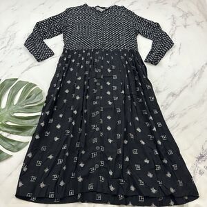 New Options Womens Vintage 90s Maxi Dress Size M Black White Buttons Pockets